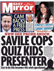 Daily Mirror (UK) Newspaper Front Page for 30 November 2012
