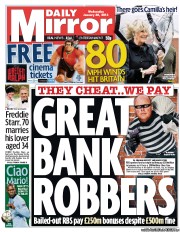 Daily Mirror Newspaper Front Page (UK) for 30 January 2013