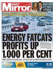 Daily Mirror Newspaper Front Page (UK) for 30 January 2015