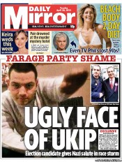 Daily Mirror (UK) Newspaper Front Page for 30 April 2013