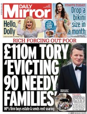 Daily Mirror Newspaper Front Page (UK) for 30 June 2014