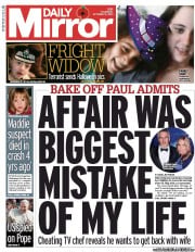 Daily Mirror Newspaper Front Page (UK) for 31 October 2013
