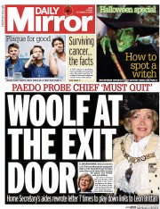 Daily Mirror Newspaper Front Page (UK) for 31 October 2014