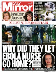 Daily Mirror Newspaper Front Page (UK) for 31 December 2014