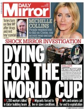 Daily Mirror Newspaper Front Page (UK) for 31 March 2014