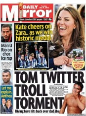 Daily Mirror Newspaper Front Page (UK) for 31 July 2012
