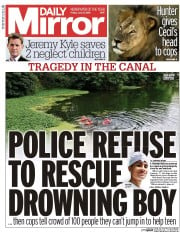 Daily Mirror Newspaper Front Page (UK) for 31 July 2015
