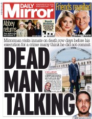Daily Mirror Newspaper Front Page (UK) for 31 August 2015