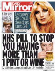 Daily Mirror (UK) Newspaper Front Page for 3 October 2014