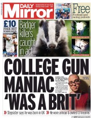 Daily Mirror (UK) Newspaper Front Page for 3 October 2015