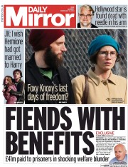 Daily Mirror Newspaper Front Page (UK) for 3 February 2014
