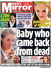 Daily Mirror (UK) Newspaper Front Page for 3 July 2012