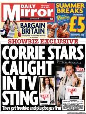 Daily Mirror Newspaper Front Page (UK) for 3 July 2013