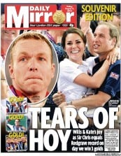 Daily Mirror (UK) Newspaper Front Page for 3 August 2012