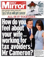 Daily Mirror (UK) Newspaper Front Page for 4 February 2015