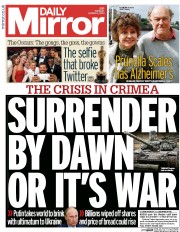 Daily Mirror Newspaper Front Page (UK) for 4 March 2014