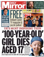 Daily Mirror (UK) Newspaper Front Page for 4 April 2015