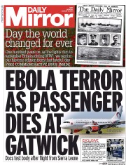 Daily Mirror (UK) Newspaper Front Page for 4 August 2014