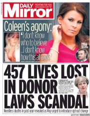 Daily Mirror (UK) Newspaper Front Page for 4 September 2017