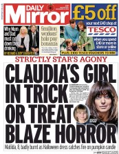 Daily Mirror (UK) Newspaper Front Page for 5 November 2014