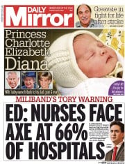 Daily Mirror Newspaper Front Page (UK) for 5 May 2015