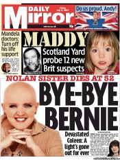 Daily Mirror Newspaper Front Page (UK) for 5 July 2013