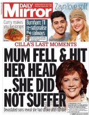 Daily Mirror (UK) Newspaper Front Page for 5 August 2015