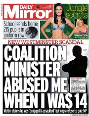 Daily Mirror Newspaper Front Page (UK) for 6 November 2014