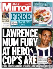 Daily Mirror Newspaper Front Page (UK) for 6 January 2014
