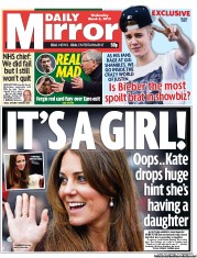 Daily Mirror Newspaper Front Page (UK) for 6 March 2013