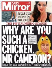 Daily Mirror Newspaper Front Page (UK) for 6 March 2015