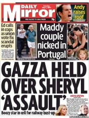Daily Mirror (UK) Newspaper Front Page for 6 July 2013