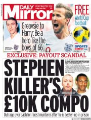 Daily Mirror (UK) Newspaper Front Page for 6 July 2018