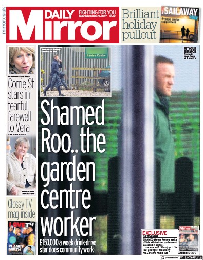 Daily Mirror Newspaper Front Page (UK) for 7 October 2017