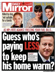 Daily Mirror Newspaper Front Page (UK) for 7 November 2013