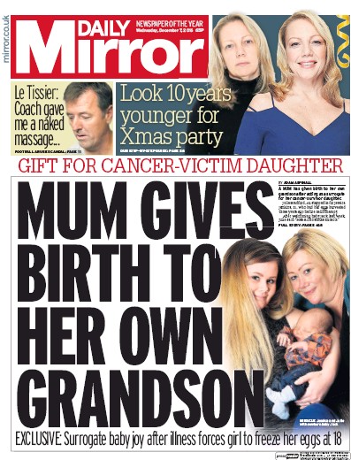 Daily Mirror Newspaper Front Page (UK) for 7 December 2016