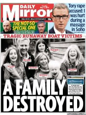 Daily Mirror (UK) Newspaper Front Page for 7 May 2013