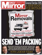 Daily Mirror Newspaper Front Page (UK) for 7 May 2015