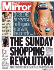 Daily Mirror Newspaper Front Page (UK) for 7 July 2015