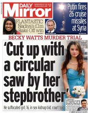 Daily Mirror (UK) Newspaper Front Page for 8 October 2015