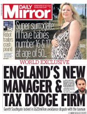 Daily Mirror (UK) Newspaper Front Page for 8 October 2016