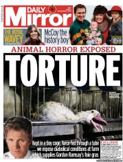 Daily Mirror Newspaper Front Page (UK) for 8 November 2013