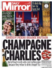 Daily Mirror Newspaper Front Page (UK) for 8 December 2014