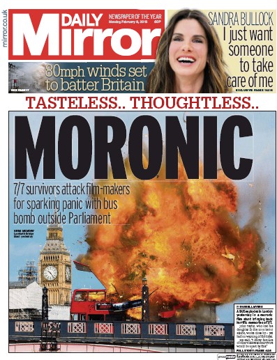 Daily Mirror Newspaper Front Page (UK) for 8 February 2016