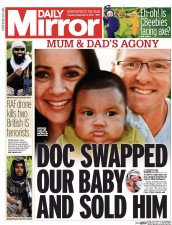 Daily Mirror Newspaper Front Page (UK) for 8 September 2015