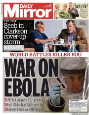 Daily Mirror Newspaper Front Page (UK) for 9 October 2014