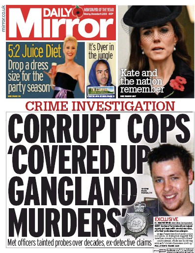 Daily Mirror Newspaper Front Page (UK) for 9 November 2015