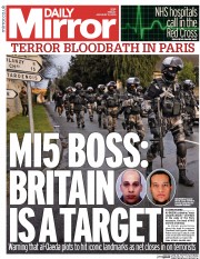 Daily Mirror Newspaper Front Page (UK) for 9 January 2015
