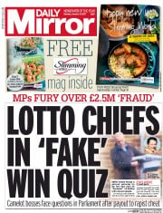 Daily Mirror (UK) Newspaper Front Page for 9 January 2017