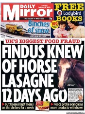 Daily Mirror Newspaper Front Page (UK) for 9 February 2013